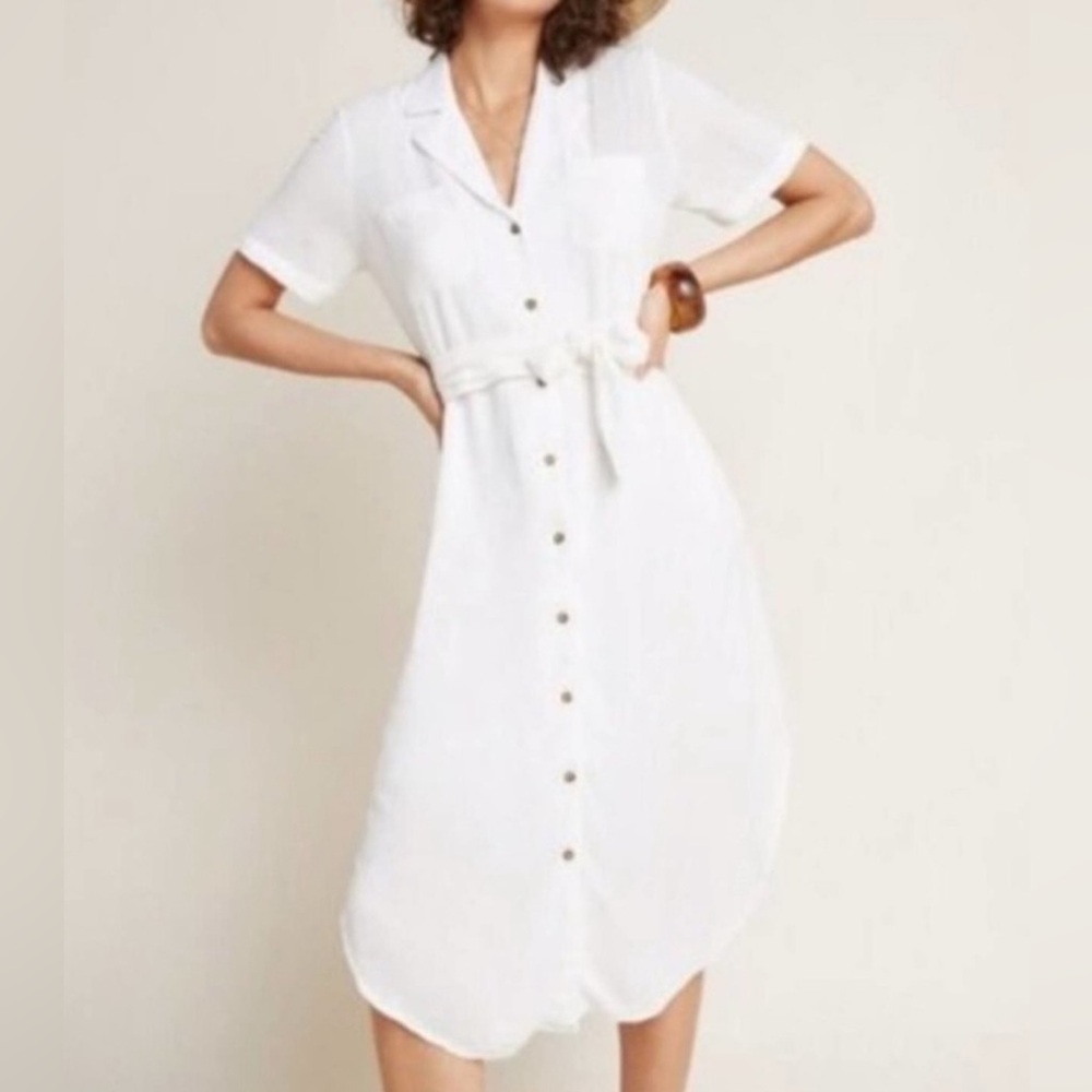 Anthropologie | Maeve Aria Textured Cream White Cotton Button Shirtdress size M